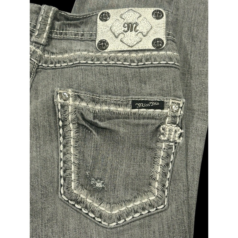 Miss Me Boyfriend Bootcut Womens Jeans Size 28x25 Distressed Gray Splatter Denim